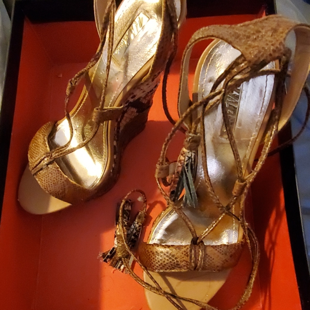 Wild pair wedge heels size 6.5 with tie up straps